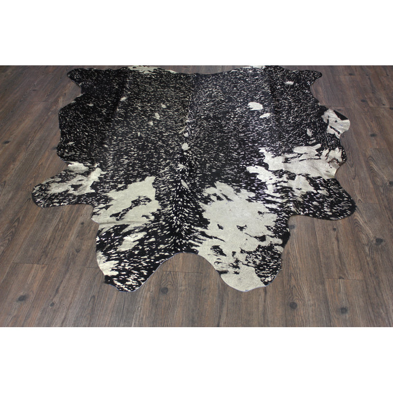 Tapis noir/doré vache tissé à la main one-of-type Branam