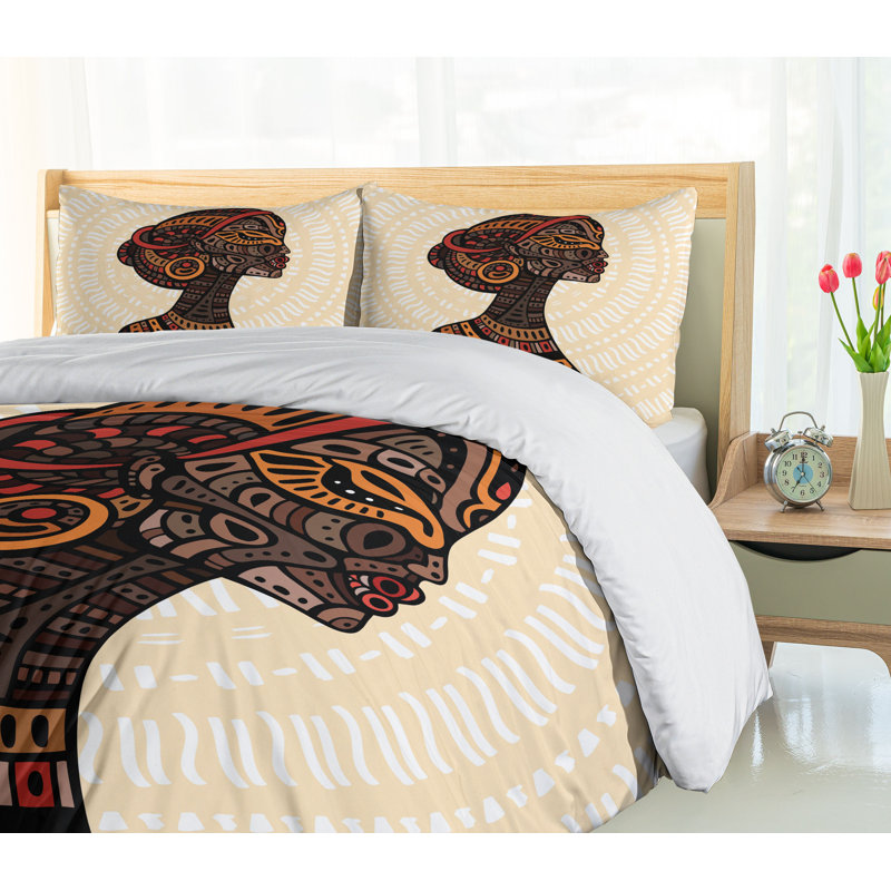 Queen Size Multicolor Microfiber African Art Duvet Cover Set