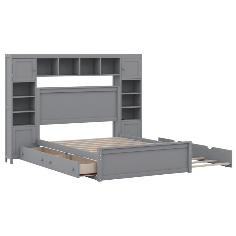 Lit en bois avec armoire tout-en-un, Gris