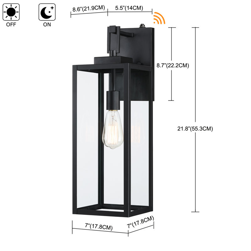 Citron 1-Light Matte Black Outdoor Wall Lantern with Dusk to Dawn