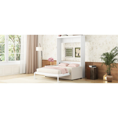 Grand lit mural blanc avec coussin, multifonctionnel pour plus de confort, peu encombrant, facile à tirer et à ranger dans de petits espaces de vie, fonctions de mélange d'espaces, utilisation
