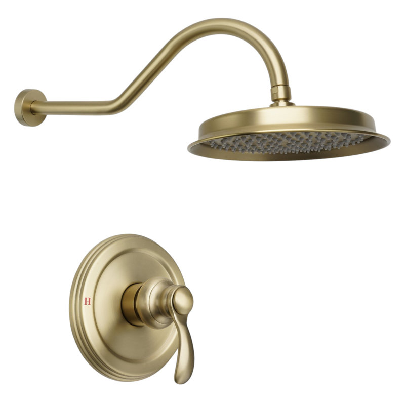 Système de douche complet KISRAIS avec valve brute et pomme de douche à pluie, Or brossé