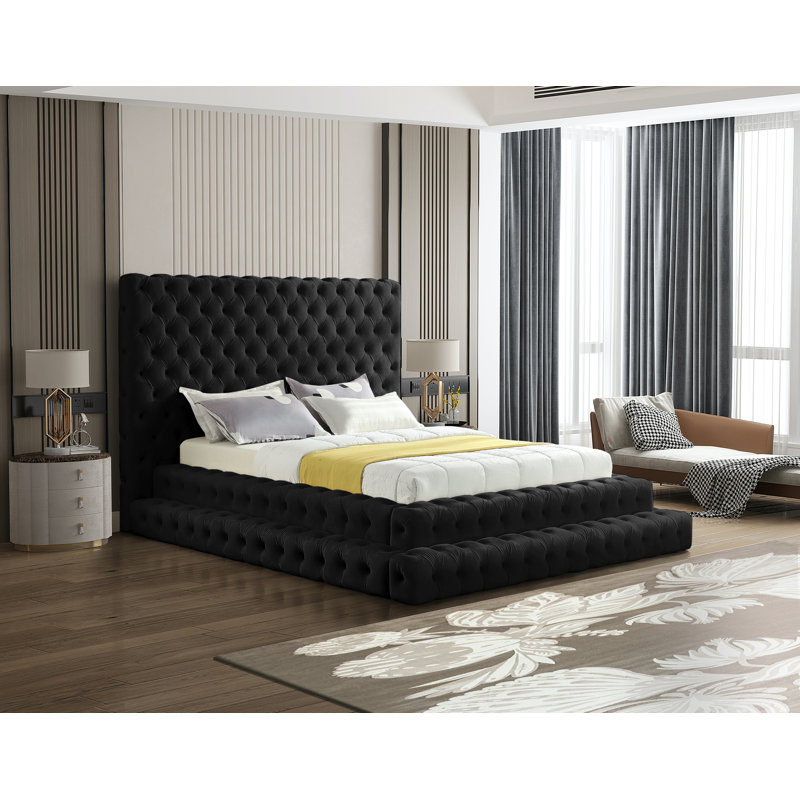 Dymphia Revel Velvet Bed, Queen, Black Velvet
