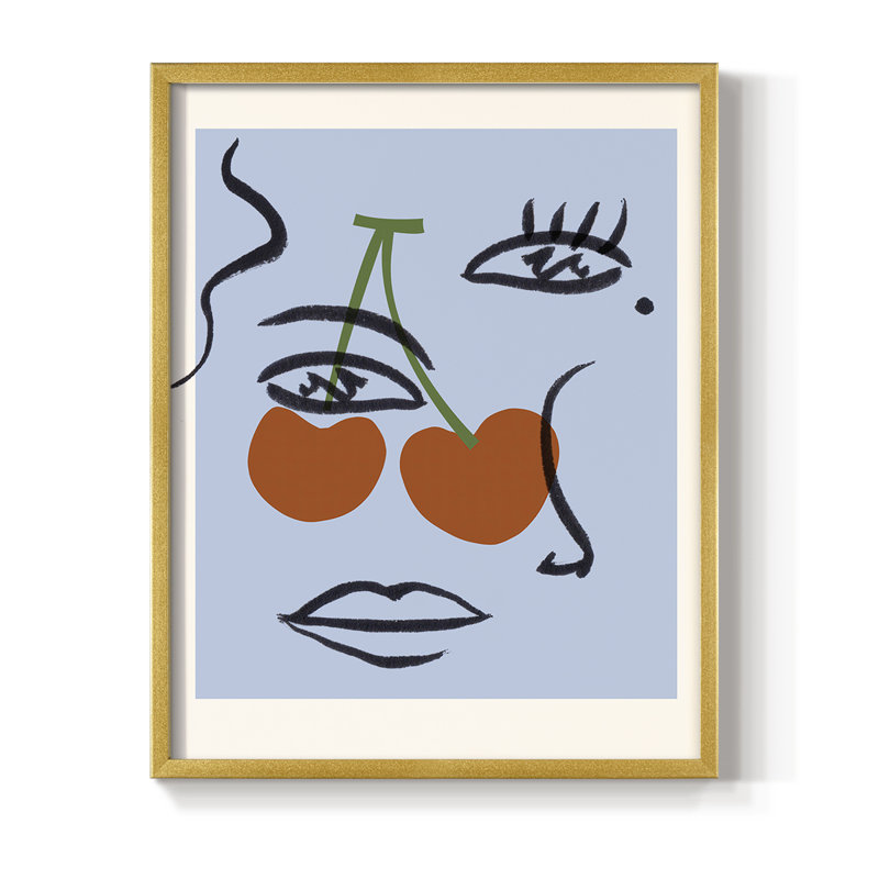 «Cherry Baby I», reproduction encadrée - bois massif, Encadrement doré, H 14 po x l 11 po