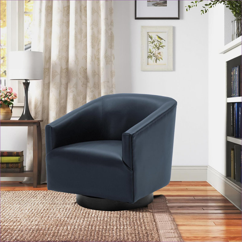 Garland Navy Blue Solid Wood Base Swivel Accent Chair, Comfortable Upholstered Chair Seating for Adults