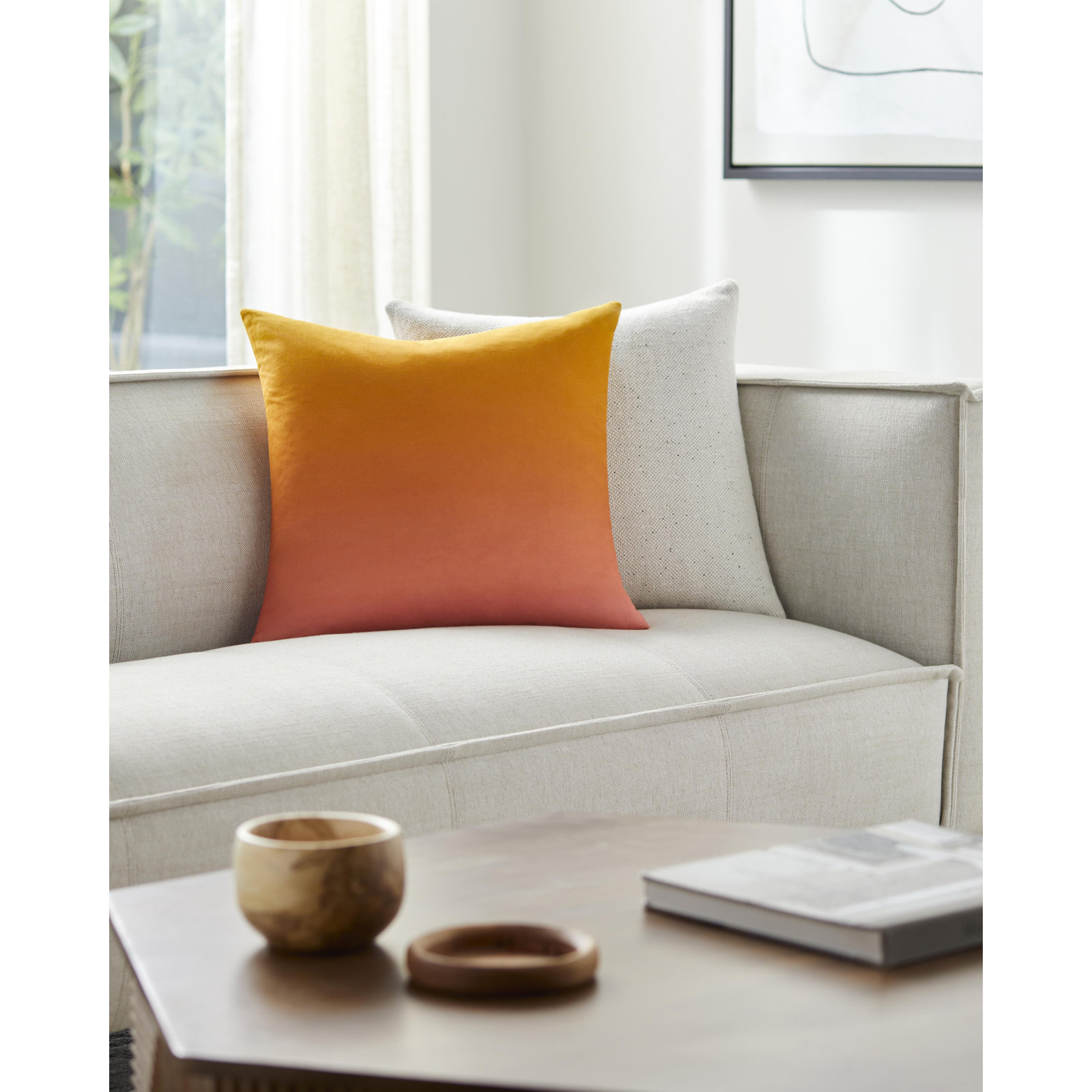 Deadra Ombre Linen Throw Pillow, 20" x 20", Down, Burnt Orange