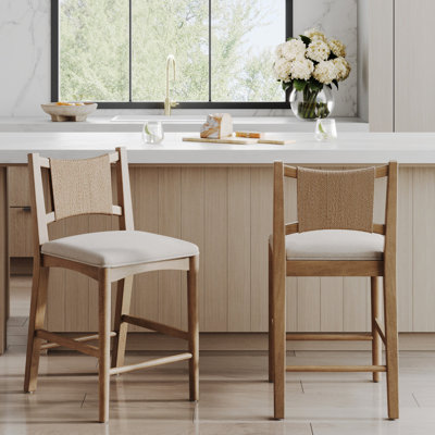 Boho Counter Height Bar Stool With Seagrass Backrest