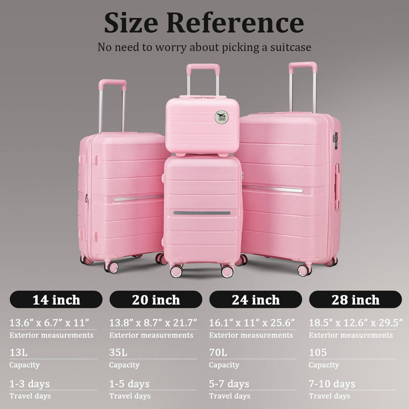 Ensembles de valises 4 pièces (14/20/24/28) Valise extensible légère et durable en PP