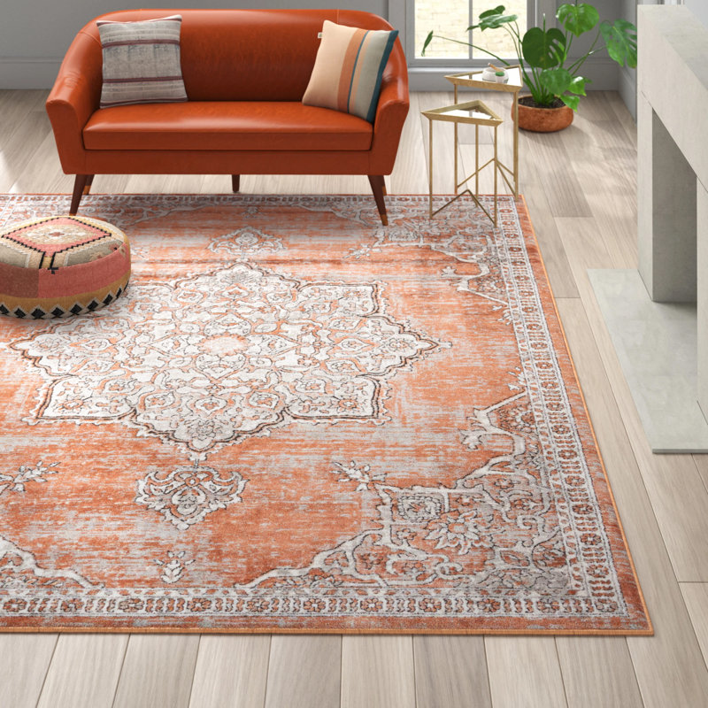 Tapis rose saumon / ivoire / bleu Weingartner, Rectangle 4 pi x 6 pi