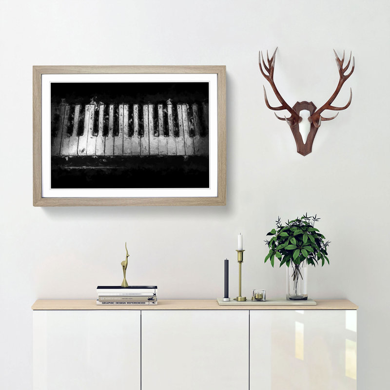 Broken Piano Keys - Picture Frame Painting Print, Oak Framed, 27cm H x 36cm W x 2cm D
