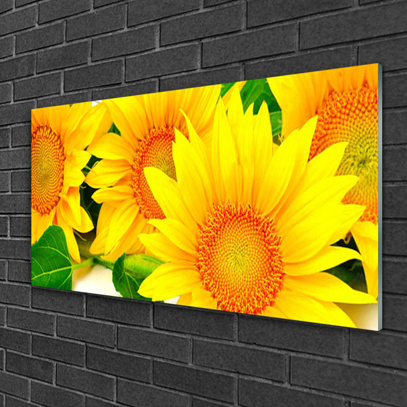 Glass Print Wall Art 100X50cm Image Printed On Glass Decorative Wall Picture Behind Toughened / Tempered Safety Real Glass For Kitchen & Living Room Theme: Sunflowers Floral