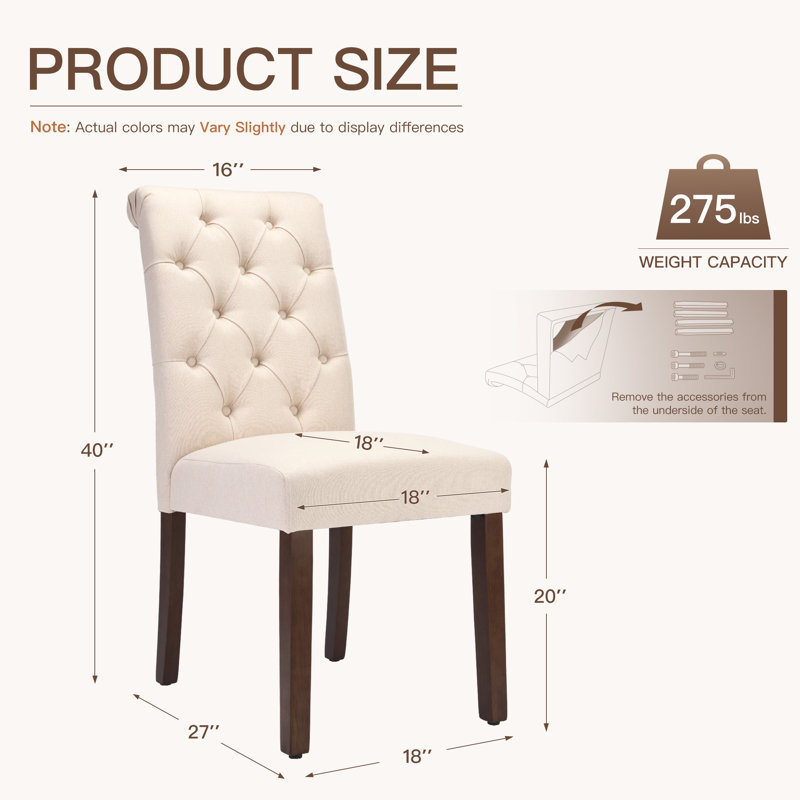 Artemisia Tufted Upholstered Wooden Dining Chairs, Beige