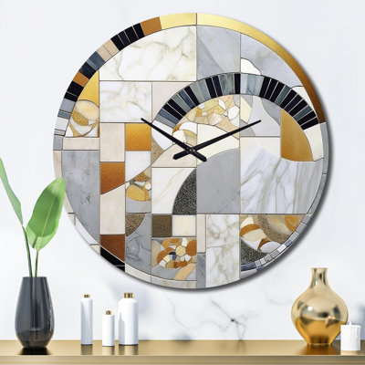 Grey And Yellow Mosaic IV Metal Wall Clock