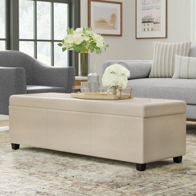 Avalon 54"W Upholstered Vegan Leather Contemporary Rectangular Lift-Top Storage Ottoman Bench with Hidden Storage