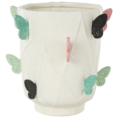 Cole And Grey Ceramic Wide Butterfly Decorative Vase With Multicolor Accents