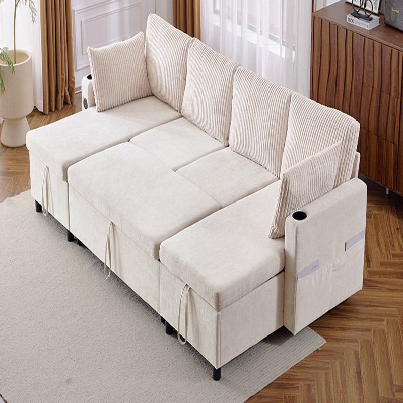 Sleeper, 111.8" Basic Sectional Sofa Sofa Pull-Out Sofa Bed Versatile Sofa  With Large Storage Space, Two Usb Ports And Two Cup Holders