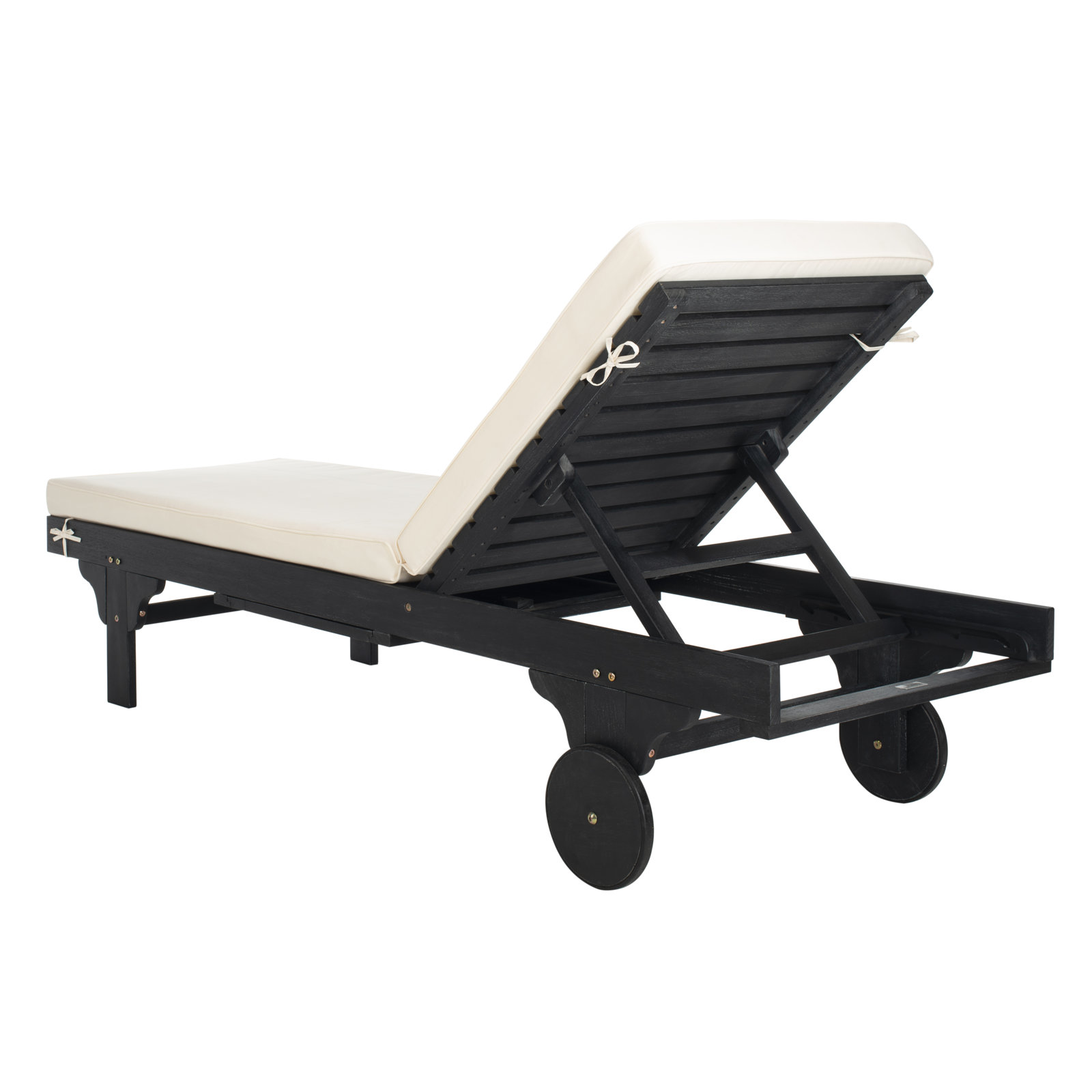 27.6'' Outdoor Eucalyptus Chaise Lounge, Black, Beige