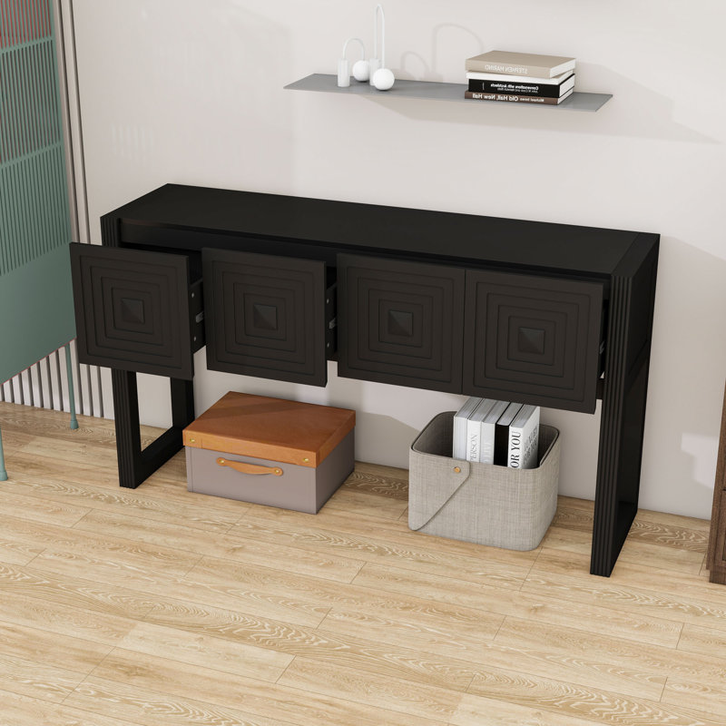 Console en bois avec tiroirs de rangement, Black