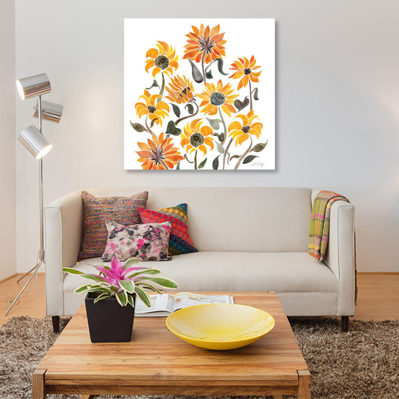 «Sunflower Watercolor, Yellow» par Cat Coquillette, impression sur toile tendue, H 12 po x l 12 po x P 1,5 po, Toile tendue