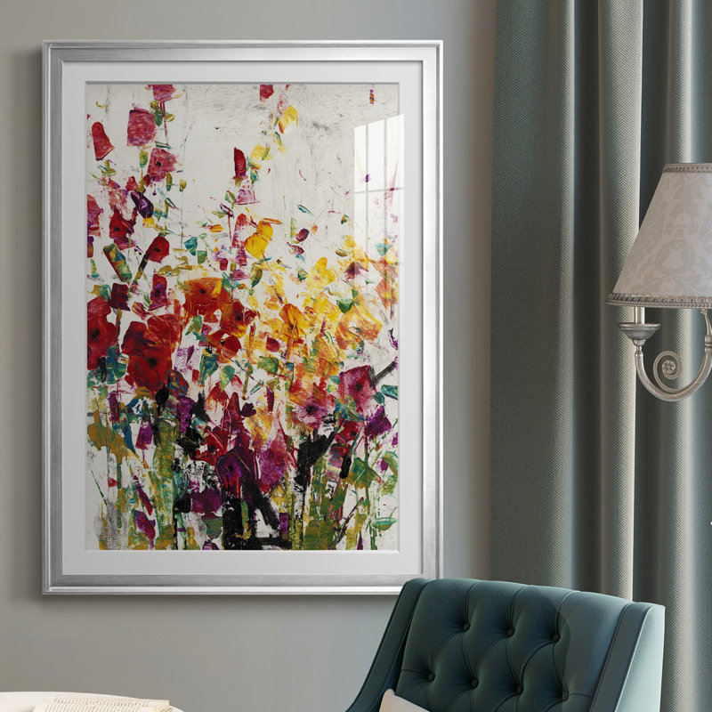 «Wildflowers Blooming I», reproduction encadrée de qualité supérieure - prête à être accrochée, Cadre argenté