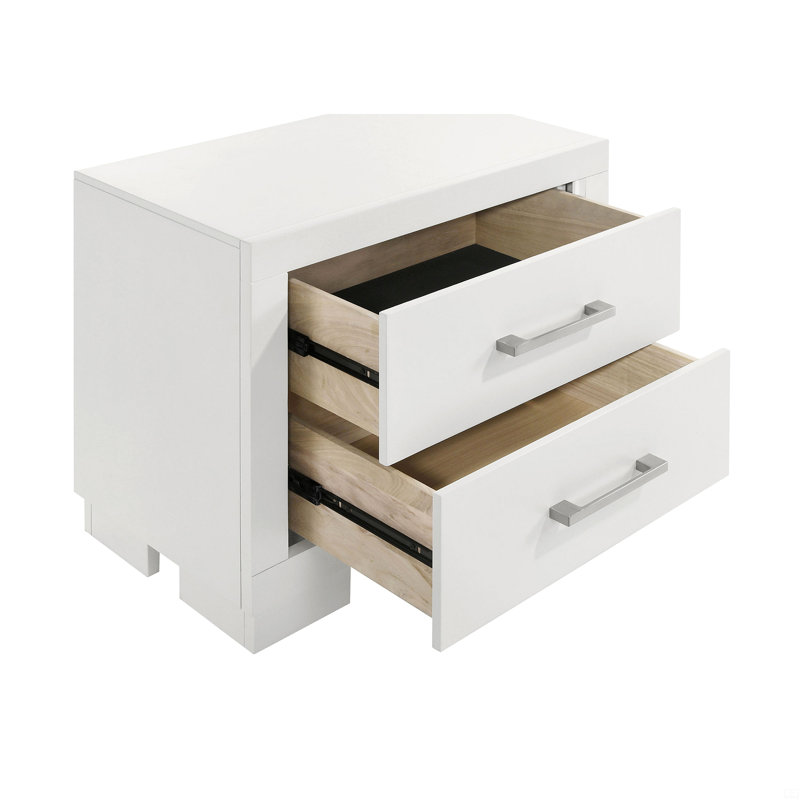 2-Drawer Rectangular Nightstand With Bar Handle Pulls