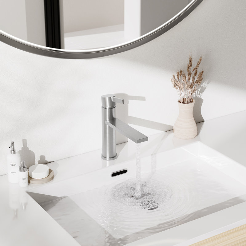 NO - Robinet de salle de bain monocorps et monocommande avec bonde, Nickel brossé