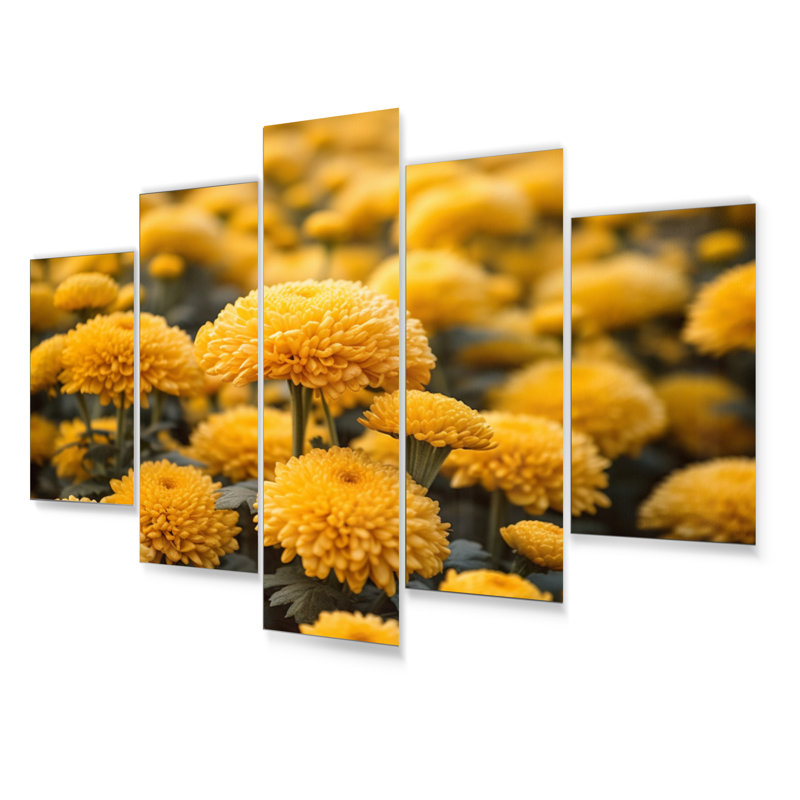 Yellow Mums In Bloom II - Ensemble de décoration murale floral en métal