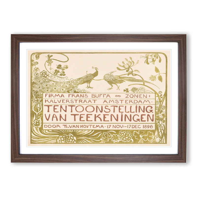 Peacock and a Pheasant by Theo Van Hoytema - Framed Print, Walnut Framed, 48cm H x 65cm W x 2cm D