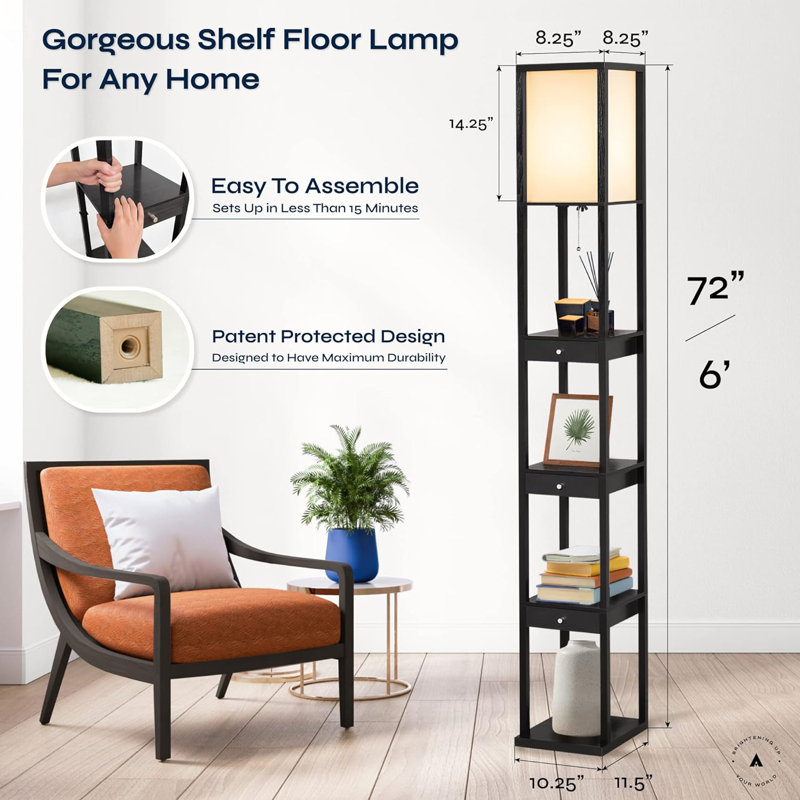 Fawnlily 72'' Black Column Floor Lamp