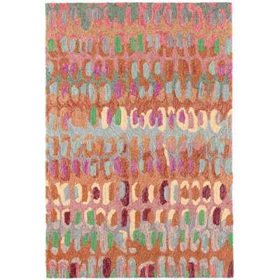 Paint Chip Abstract Hand Hooked Wool Area Rug in Pink/Green/Brown