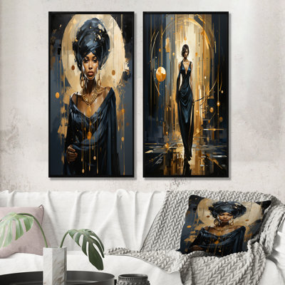 «Black and Gold Ballroom Woman I», ensemble de 2 décorations murales tendance