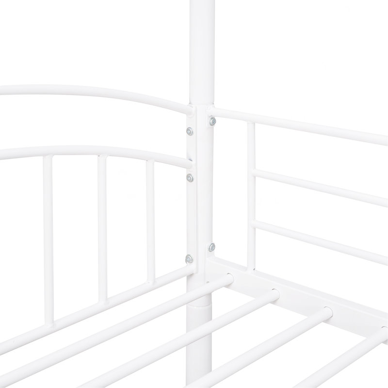 Lit superposé simple en métal avec glissade, lit pour enfant, blanc