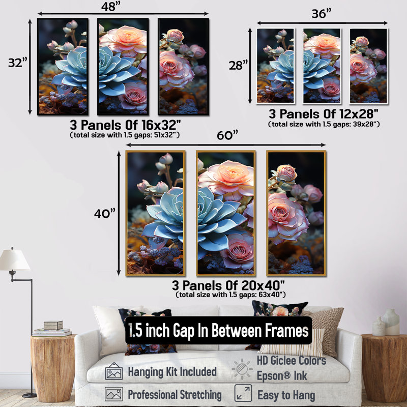 «Succulent Farmhouse Still Life I», ensemble de reproductions d'art mural, Cadre flottant noir, H 28 po x l 36 po x P 1 po