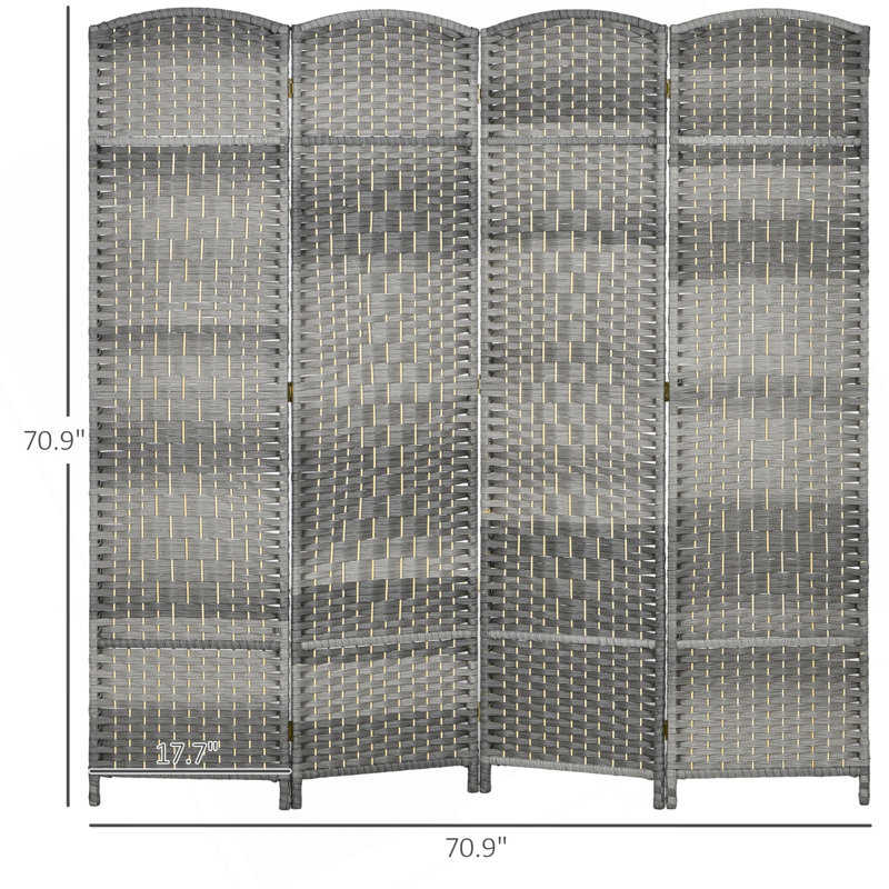 Paravent à 4 panneaux, écran d'intimité pliant de 6 pi de hauteur, cloison en bois autoportante tissée à la main pour bureau à domicile, chambre à coucher, gris mixte