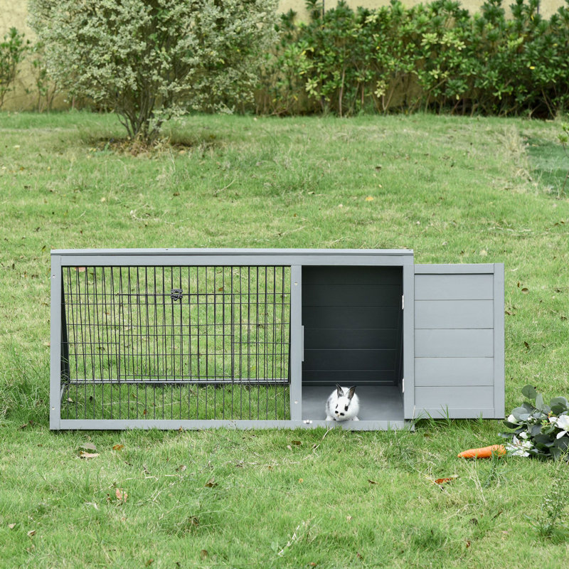 Petit animal en bois 46 po x 24 po avec espace gai extérieur et fil de ventilation, gris