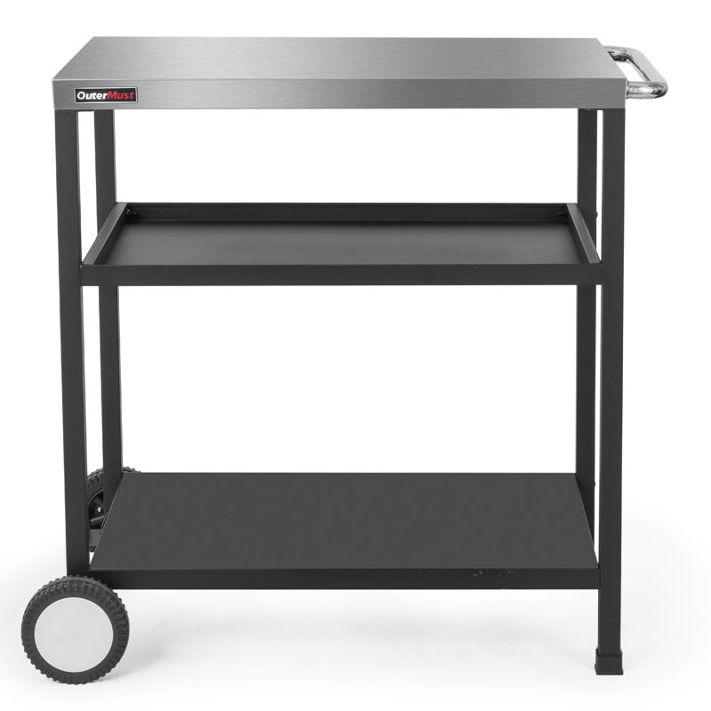 OuterMust Three-Shelf Grill Cart Outdoor Grill Table with Wheels Outdoor Prep Table & Bar for Storage
