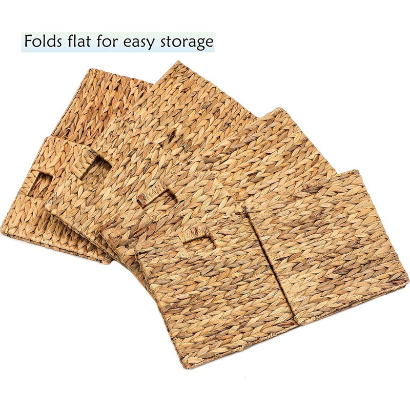 Paniers de rangement pliables en jacinthe d'eau avec armature en fil de fer, ensemble de 4, paniers de rangement tressés pour chambre, buanderie, cuisine et étagères