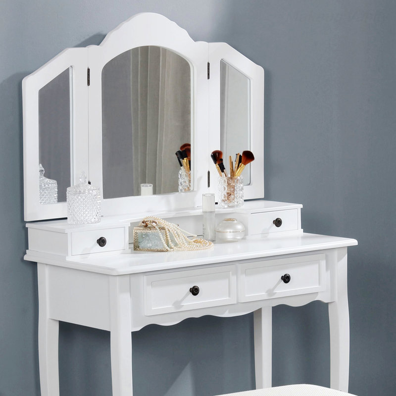 Devhan Make-up Vanity Table and Stool Set, White