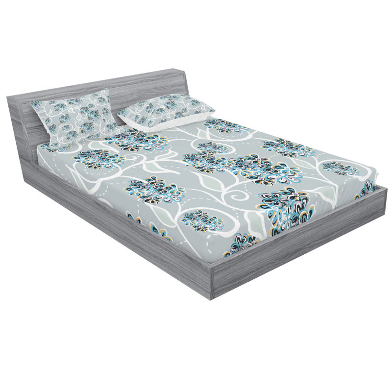 Microfiber Floral Sheet Set, Queen Sheet Set with Fitted Sheet