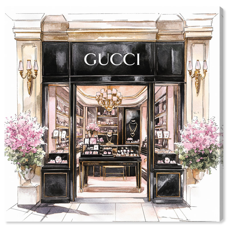 Art floral glam sur toile devant un magasin de bijoux par Art Remedy, Toile tendue, H 20 po x l 20 po
