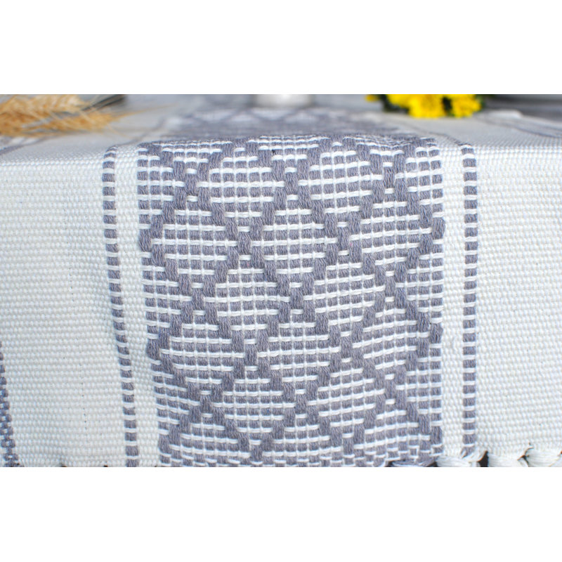 Mustard Yellow and Cream Cotton Boho Table Runner with Tassels