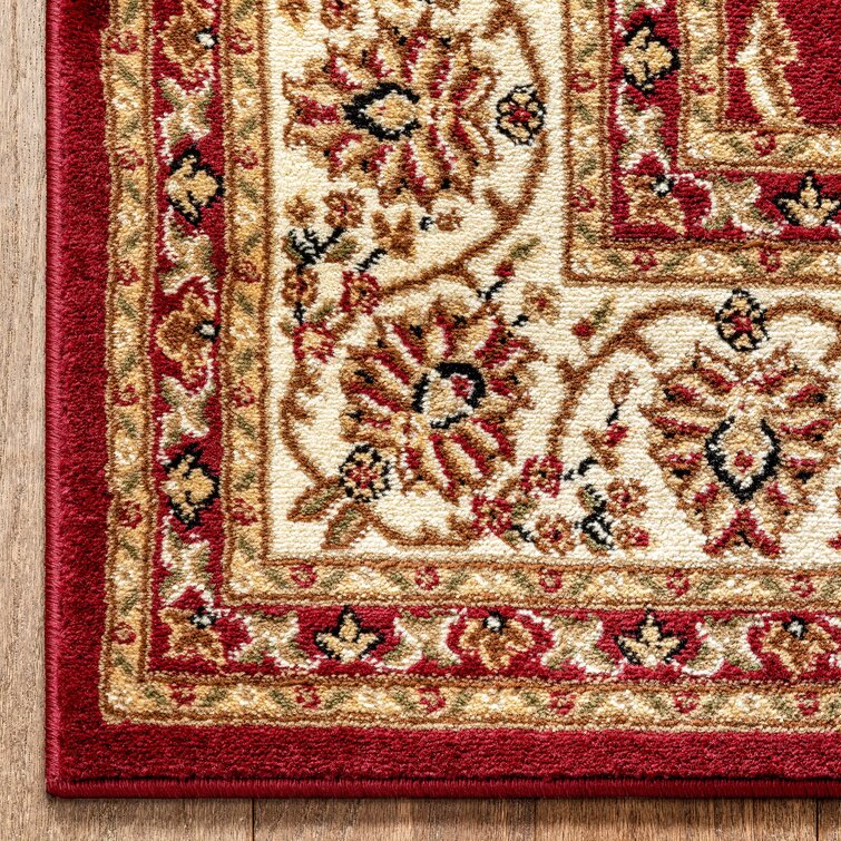 Rug Traditional Antique Camp Chevron 3x5 5x3 Red Burlap Back