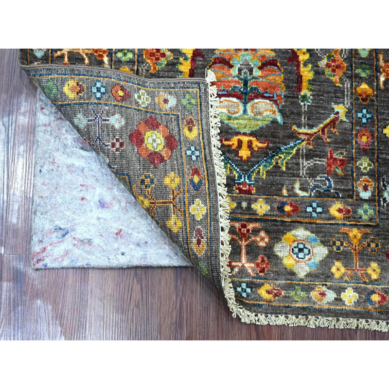2 pi 8 po x 4 pi 2 po gris pierre, motif floral de Sultani entièrement noué à la main, laine douce et éclatante, échantillon de colorants naturels, tapis, tapis oriental