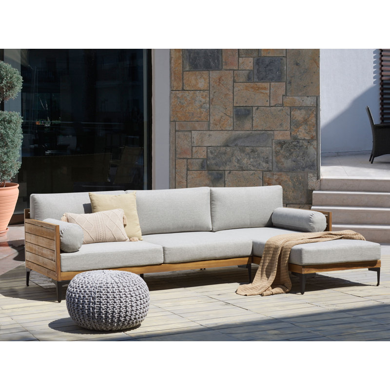 Azurdee 254 cm W L-Shaped Acacia Solid Wood Patio Sofa with Cushions