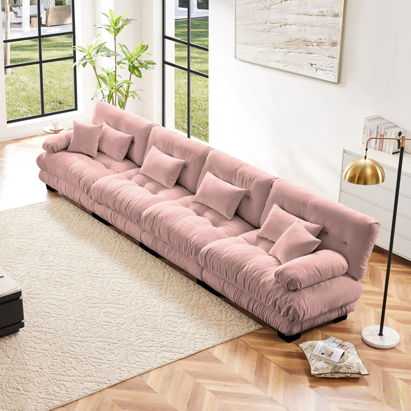 4-Seater Sectional Sofa Modular Deep Seat Sofa Couch , Chenille Sofa Comfy Upholstered Sofa For Living Room, Apartment, Studio, Office,Chenille