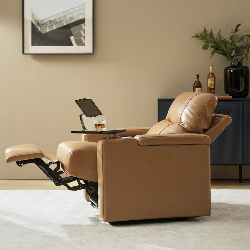 Lapin 36.3" W Genuine Leather Dual-Power Recliner, Camel Genuine Leather
