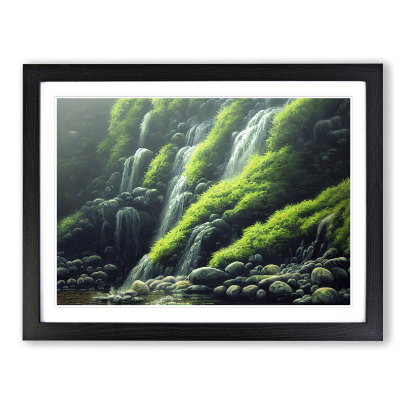 Waterfall Vol.1 - Single Picture Frame Print, Black, 46cm H x 64cm W