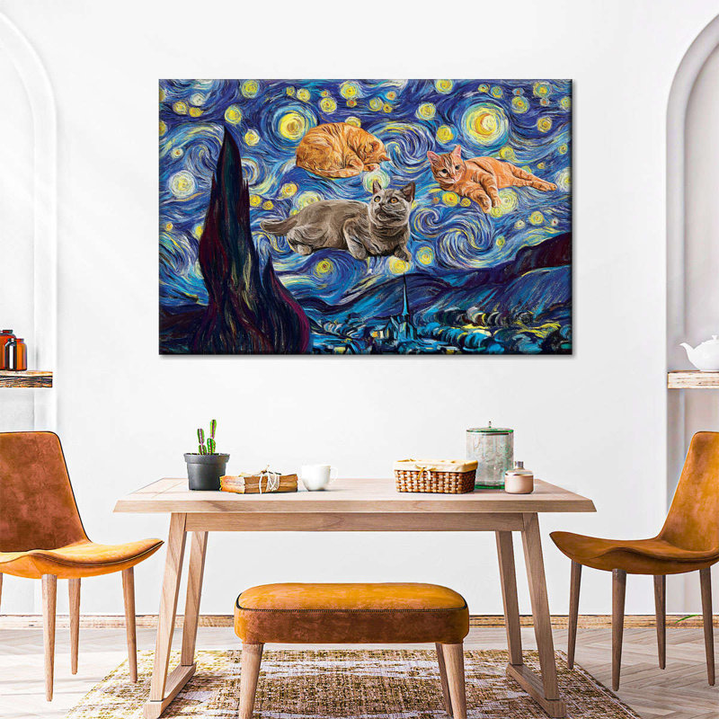 Lazy Cats Starry Night, H 8 po x l 12 po x P 1 po