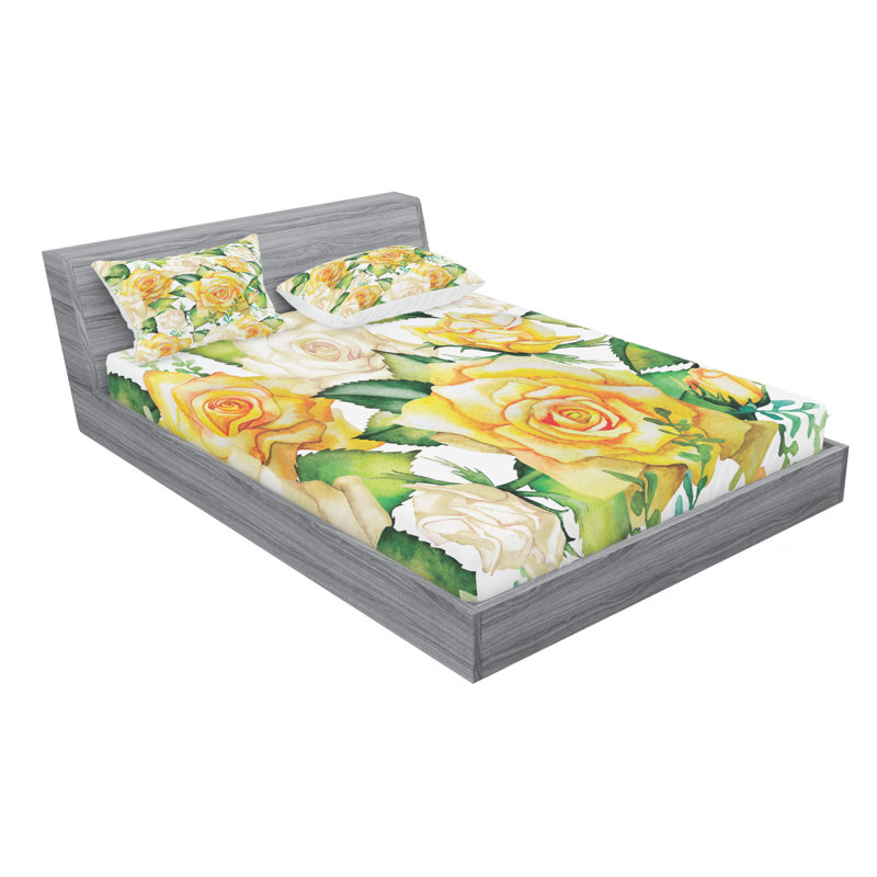 Microfiber Floral Sheet Set, Full Sheet Set with Fitted Sheet