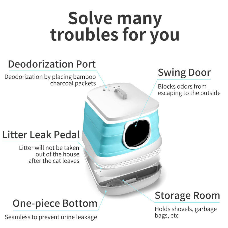 Toilette pour chat moderne et pliable avec litière, Vert